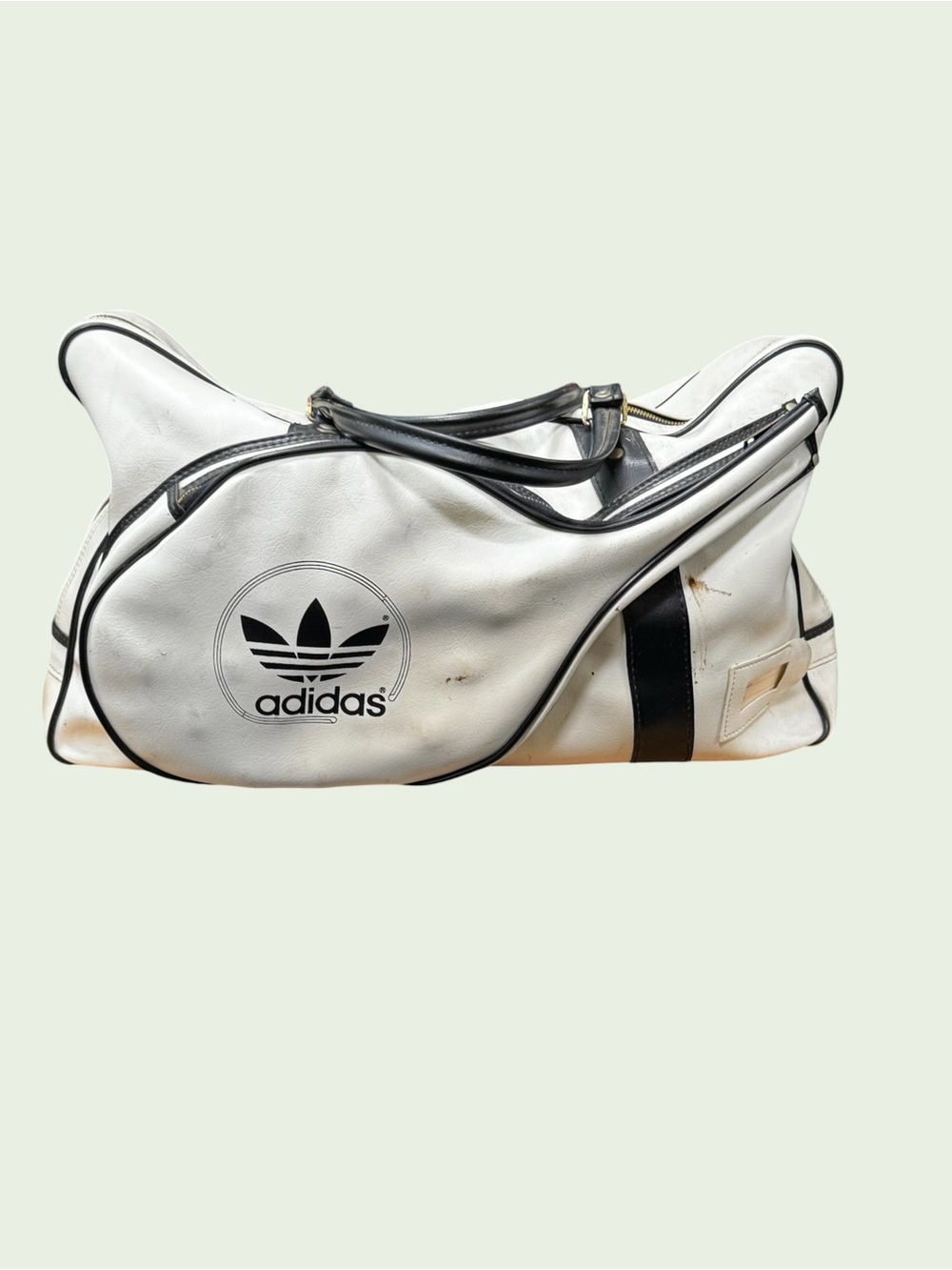 VTG 70s 80s Adidas Trefoil White Black Leatherette Duffel Gym Bag Rare